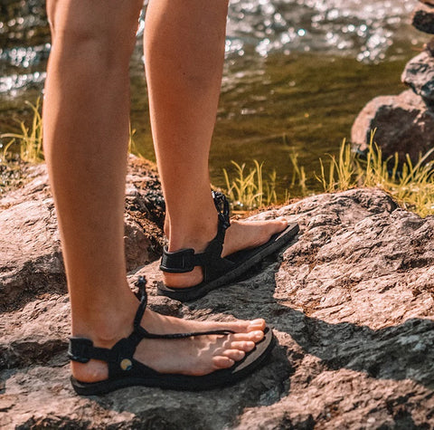 Hiking wearing Vegan Sandals