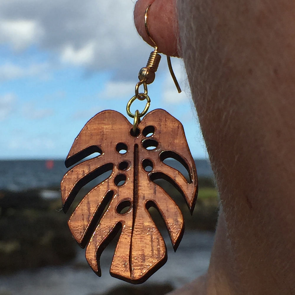 Monstera Koa Earrings – Hawaii Bookmark