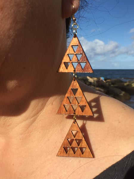 Mauna Tri-Dangle Koa Earrings - Hawaii Bookmark