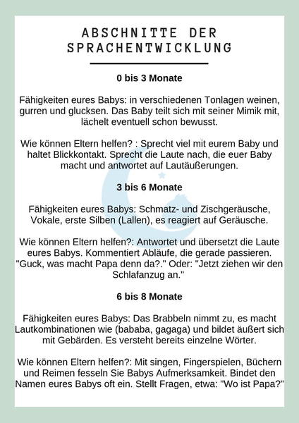 Infografik Abschnitte der Sprachentwicklung 0 - 8 Monate