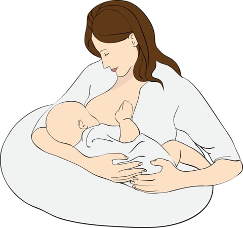 Mutter stillt Baby mit Stillkissen Illustration