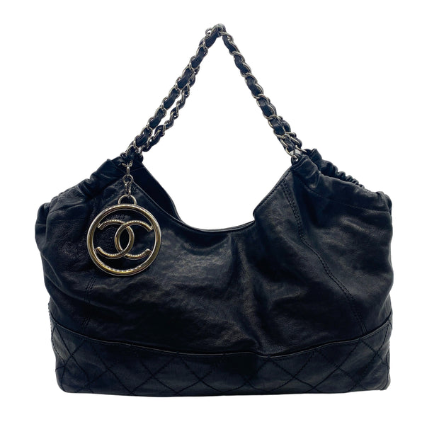 Chanel  Cabas Brown Leather Black Microfiber Hobo Bag – Baggio Consignment