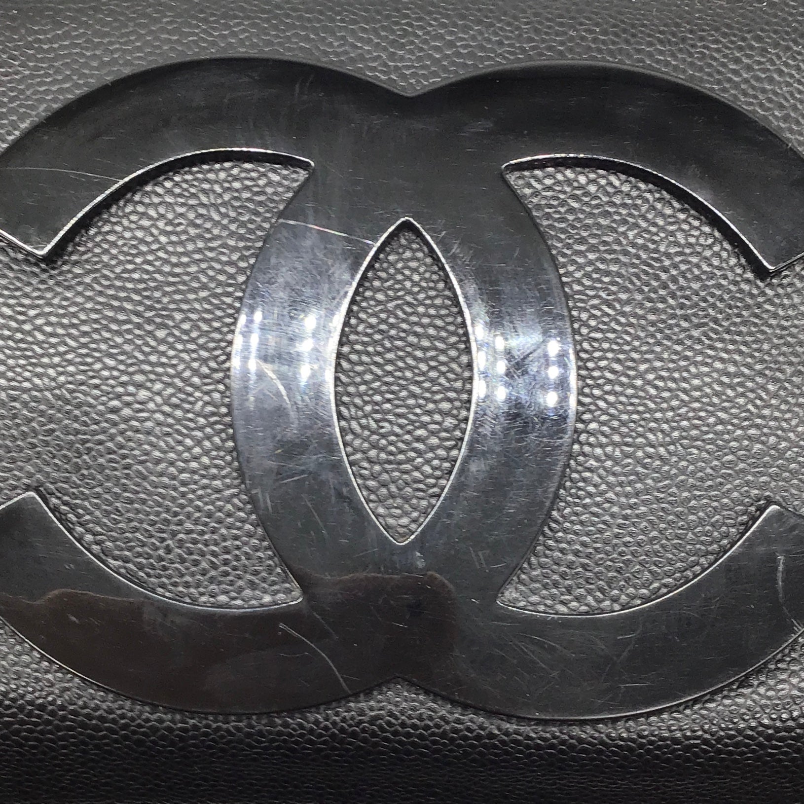 Chanel Black Logo and Chain Link Leather Shoulder Bag