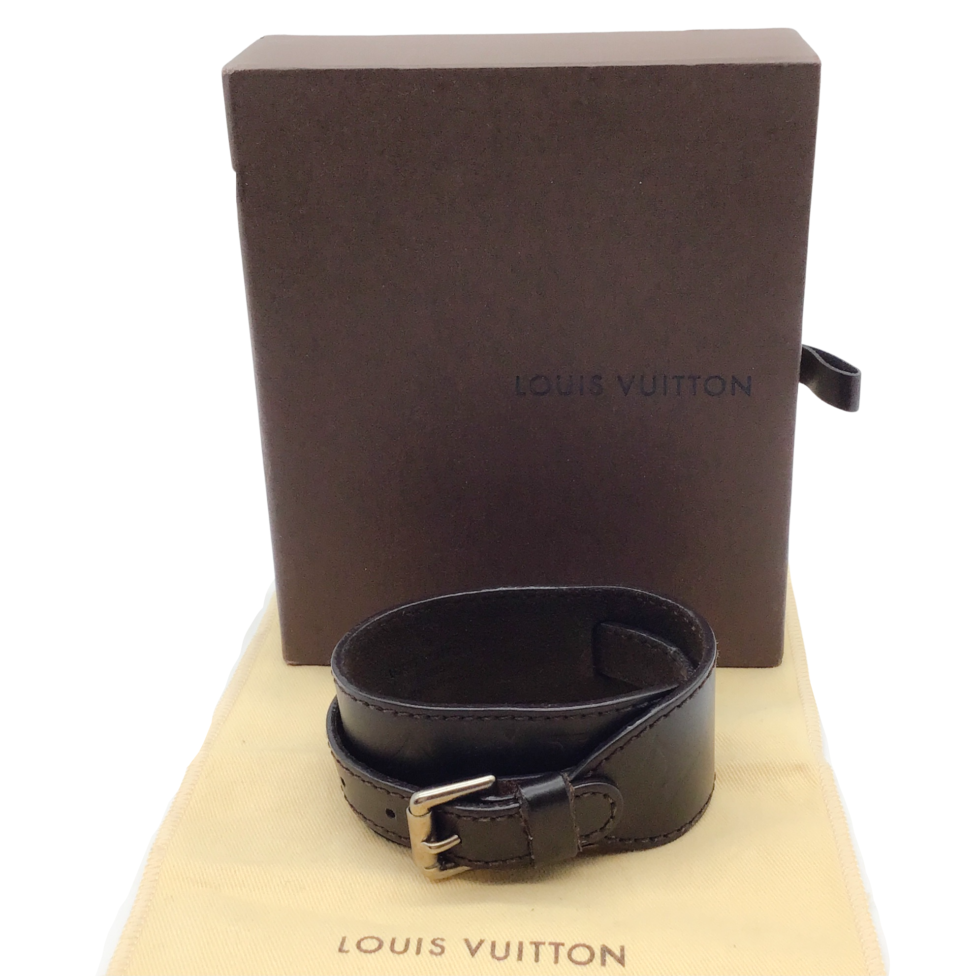 Louis Vuitton Brown Leather Mono Embossed Buckle Bracelet