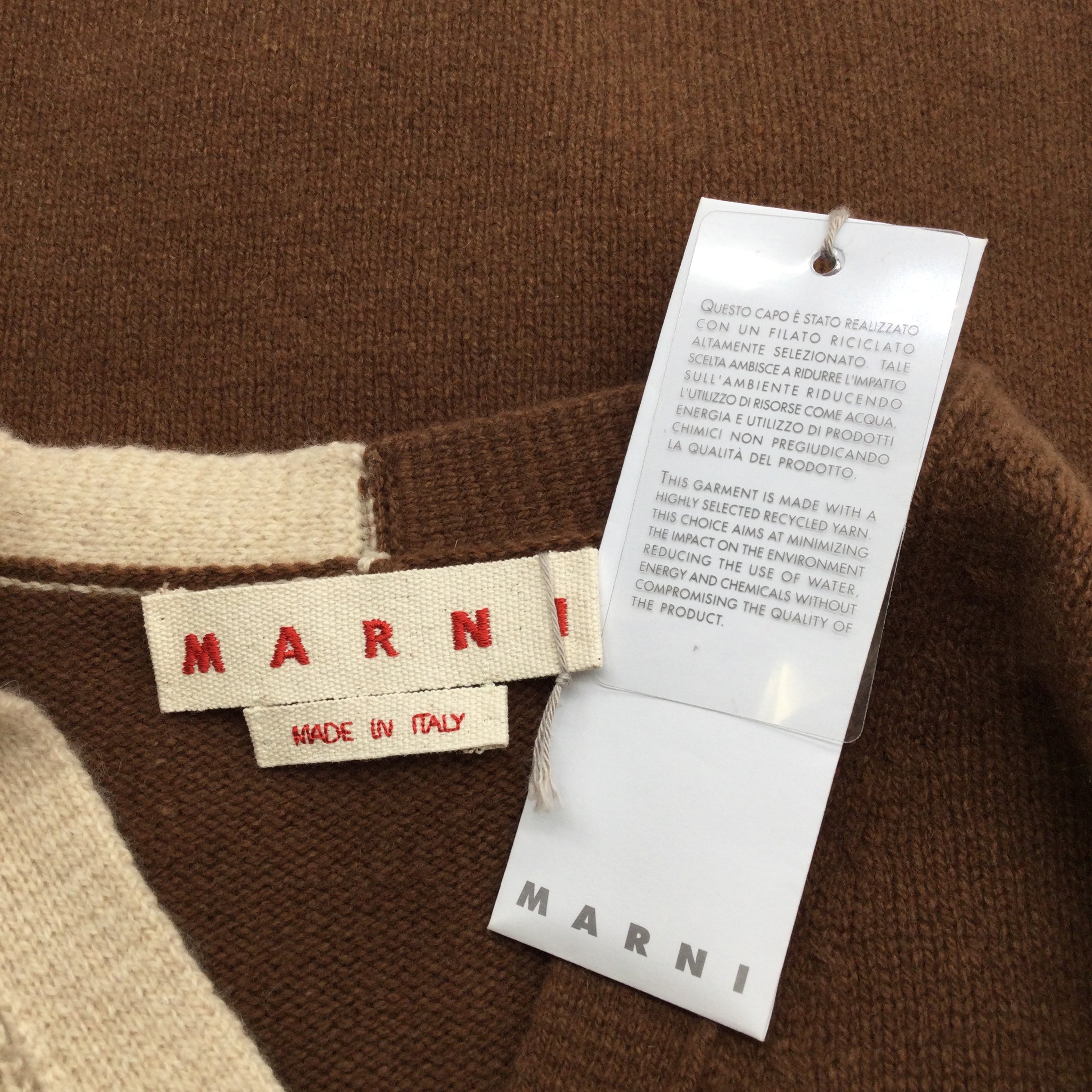 Marni Long Sleeved V-neck Cashmere Knit Brown / Beige / Black Sweater