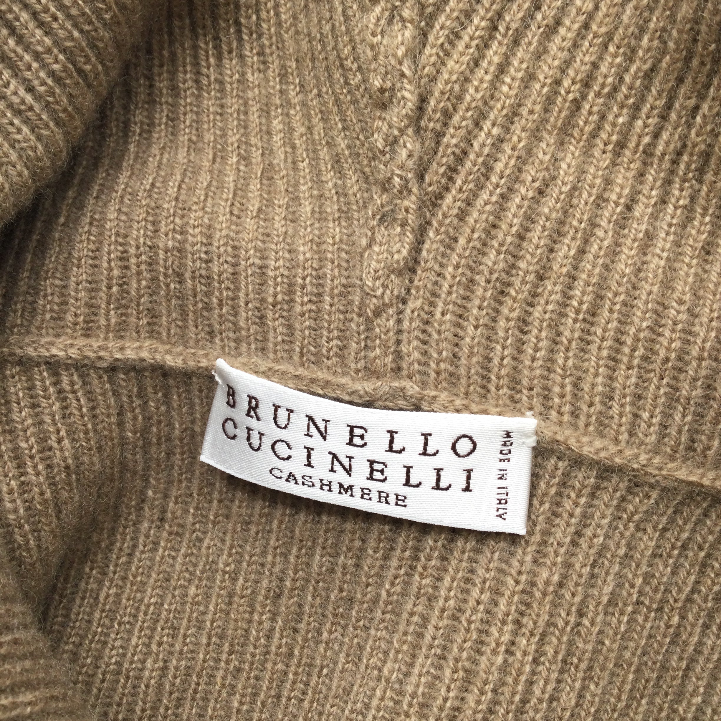 Brunello Cucinelli Hooded Ribbed Knit Cashmere Taupe Sweater