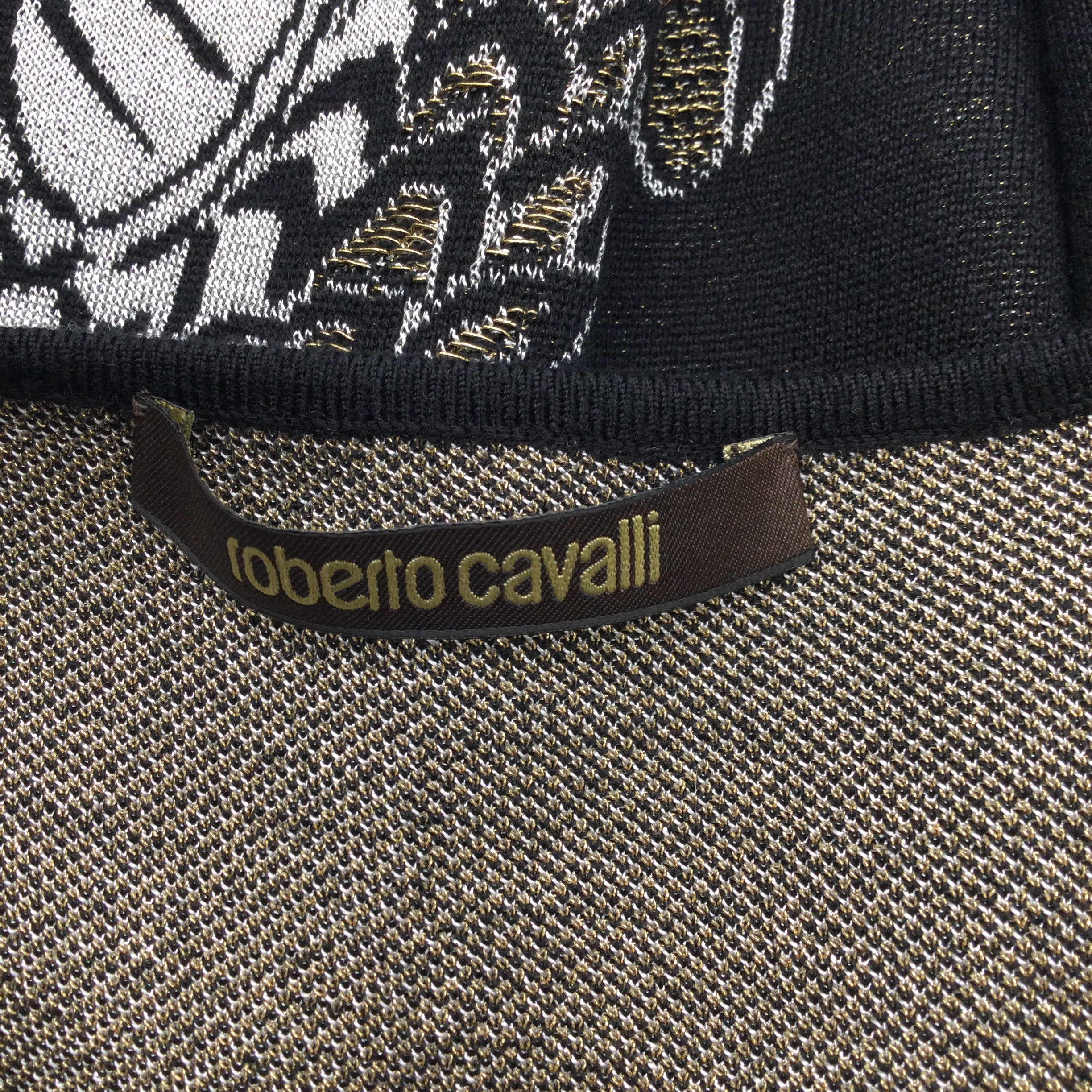 Roberto Cavalli Black / Silver Metallic Sleeveless Knit Cocktail Dress