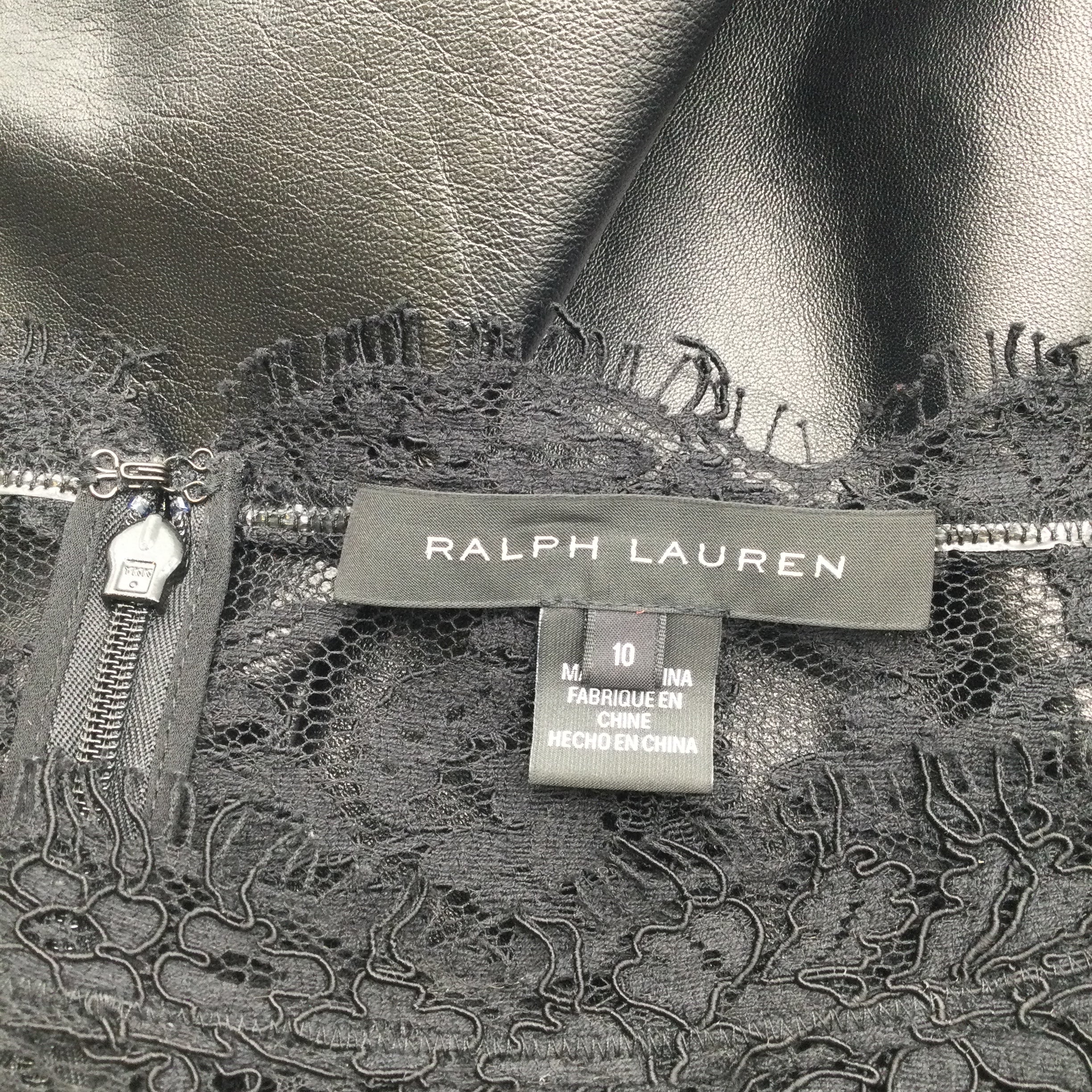 Ralph Lauren Black Label Long Sleeved Lace and Lambskin Leather Blouse