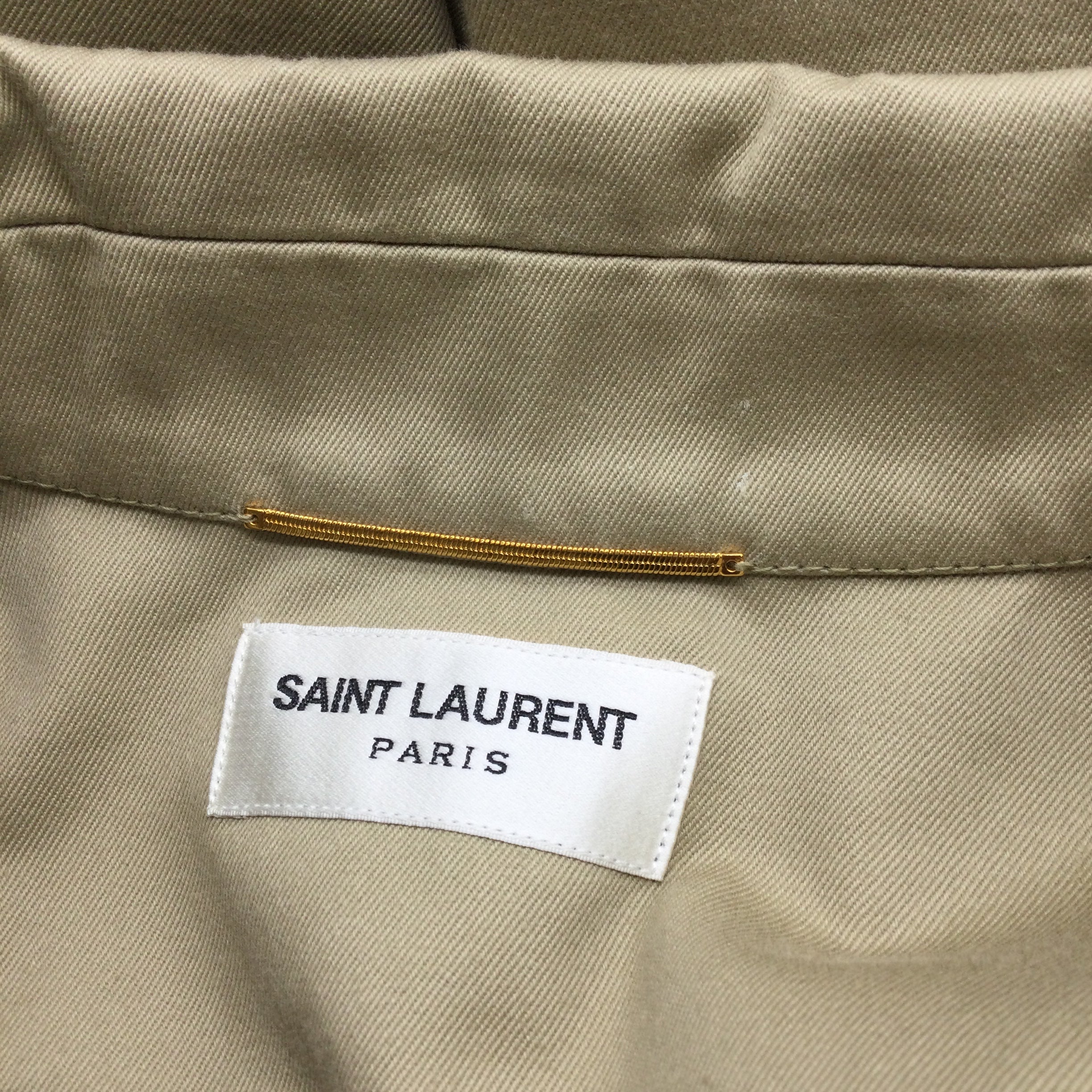Saint Laurent Khaki Long Sleeved Lace Up Cotton Blouse