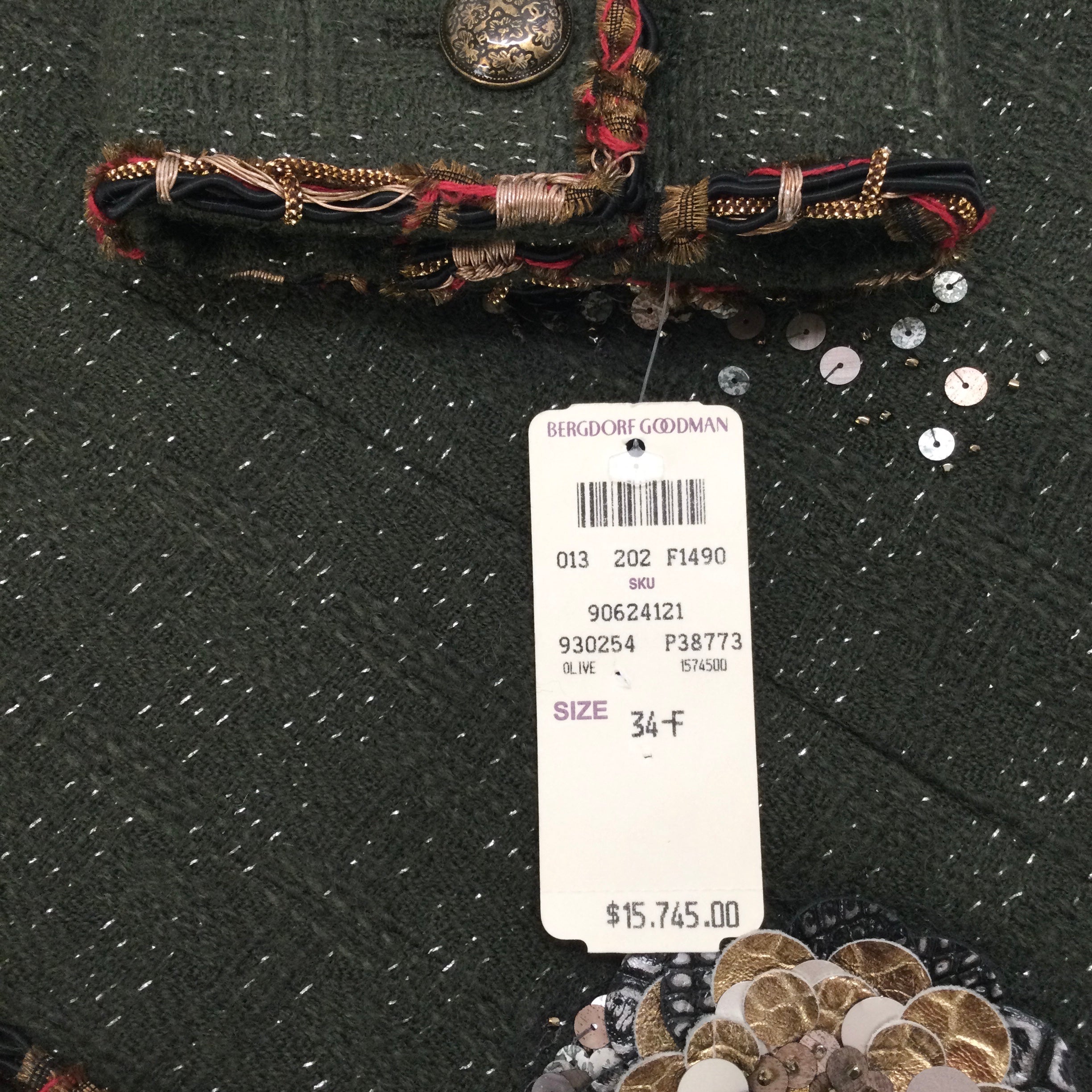 Chanel Olive Tweed with Leather Camellia Embellishments Blazer