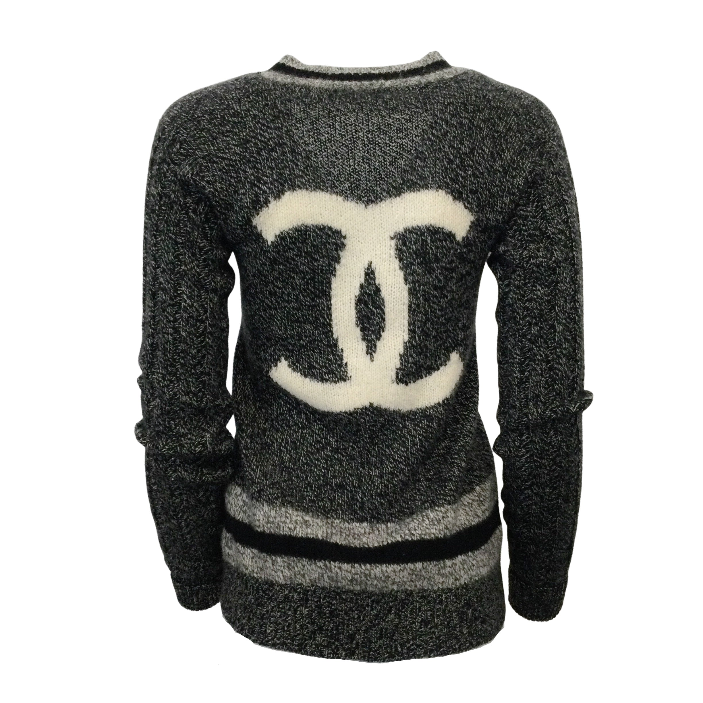 Chanel V Neck Logo Grey Sweater