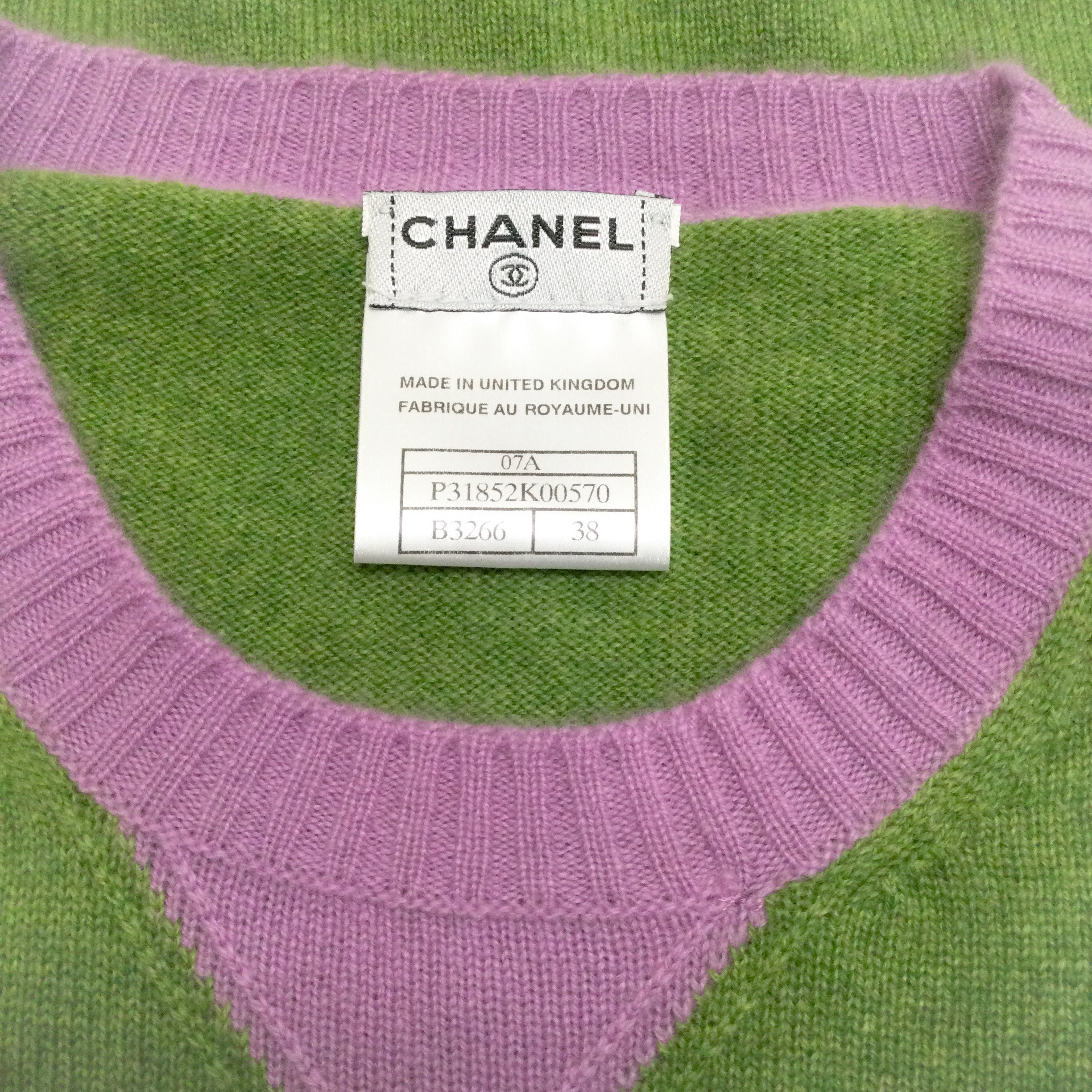 Chanel Cashmere with Beaded Crest Lime / Lilac Sweater