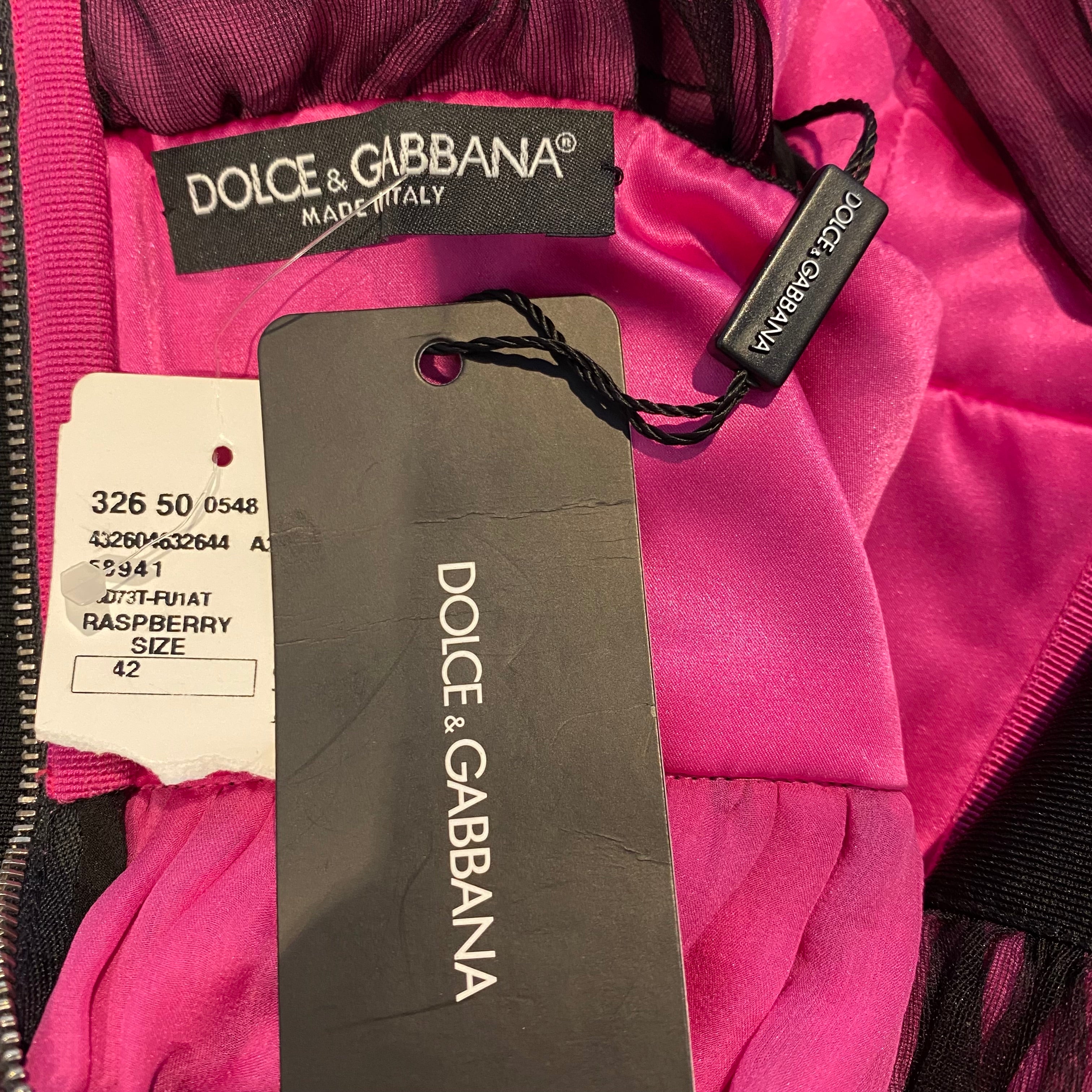 Dolce&Gabbana Raspberry and Black Silk Halter Formal Dress