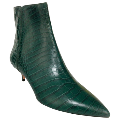 Aquazzura Green Pointed Toe Low Heel Crocodile Embossed Boots/Booties