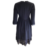 Mikael Aghal Navy Blue Lace Hem Long Sleeved Crepe Dress