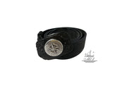 Unisex 4cm wide belt handcrafted from black leather with croco deisgn. 100577/40B/KR