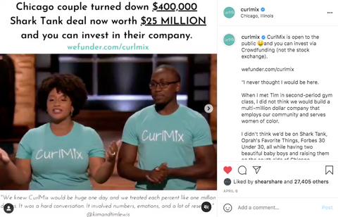 Viral Instagram Post CurlMix Equity Crowdfund