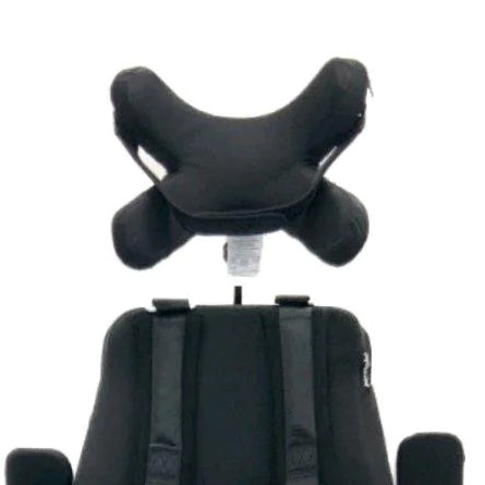 an x-shaped black headrest for a power wheelchair