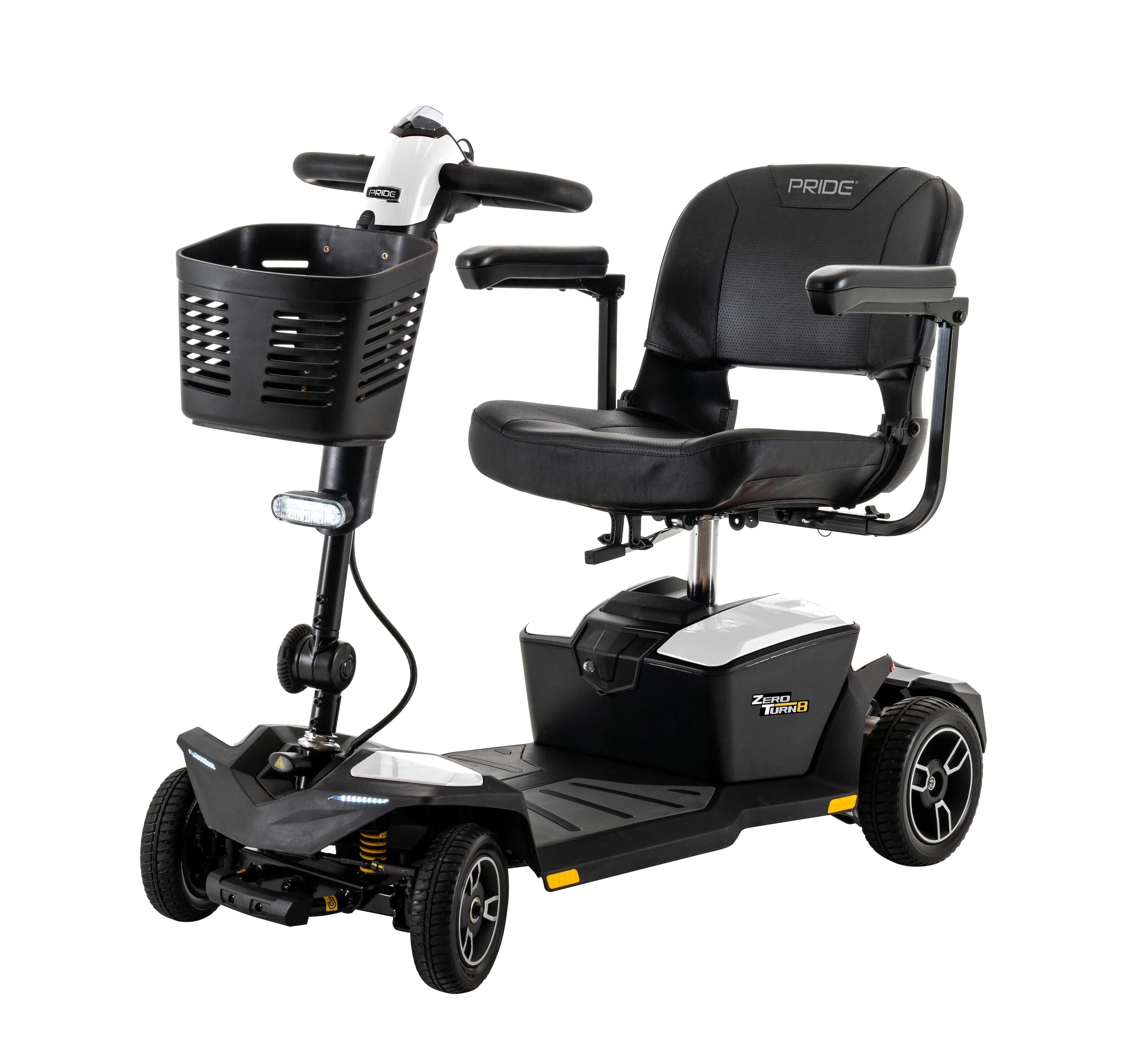 image of Pride Mobility Jazzy Zero Turn 8 Mobility Scooter with basket attached