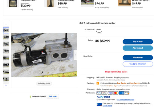 a screen shot of a low-quality listing for a wheelchair motor