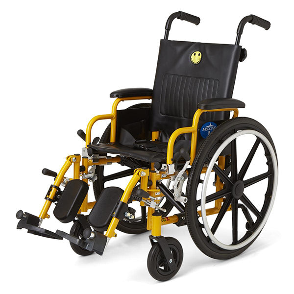 black and yellow pediatric wheelchair
