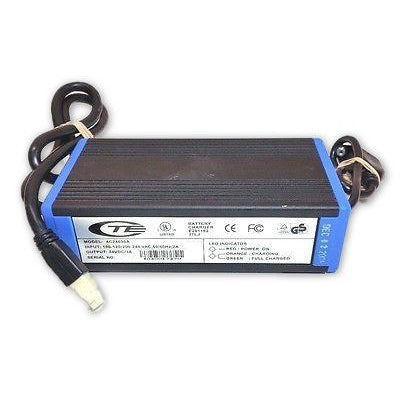 a blue and black battery charger for a mobility device