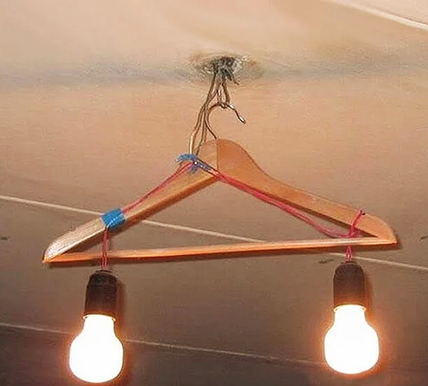 clothes hanger light hanging diy fail