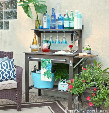 potting bench turned garden bar