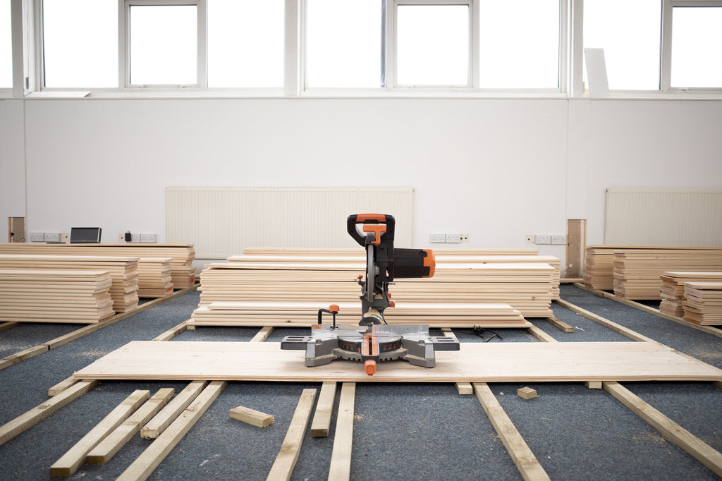 Studio floor - mitre saw for cutting floorboards