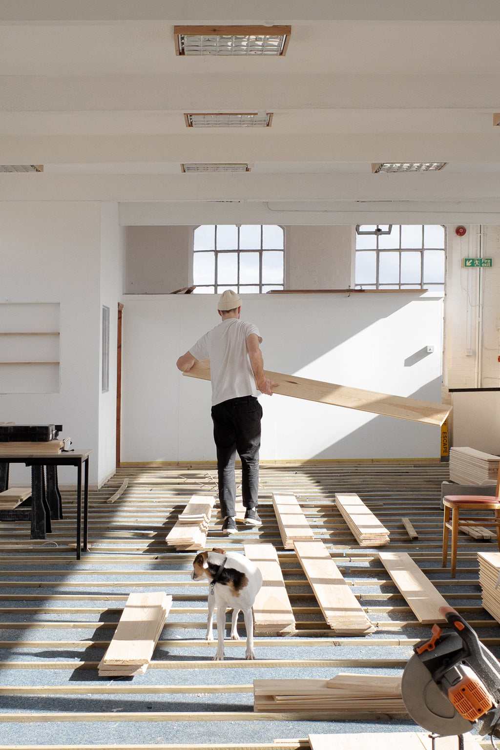 Studio floor - laying floorboards over carpet