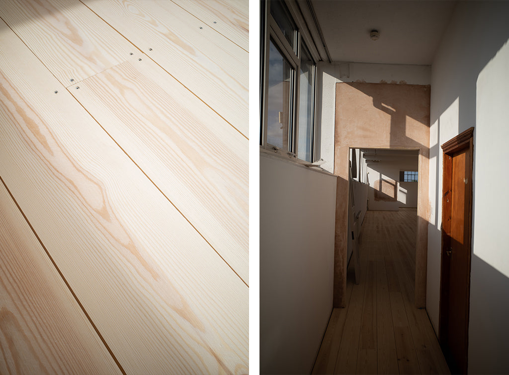 Osmo Oil Raw 3044 on pine floorboards