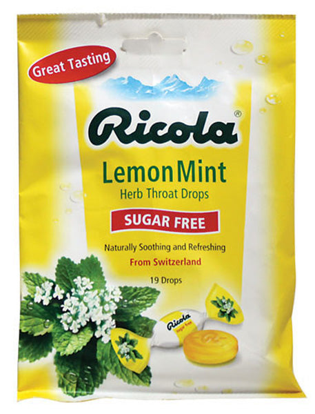 Ricola Sugar Free Lemon-Mint Throat Drops - 12 x 19 Drop Bags (1 Case