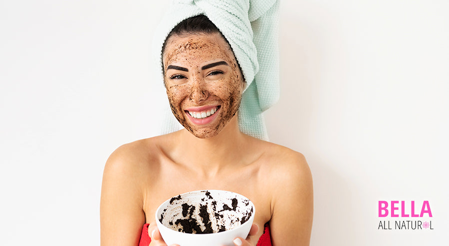 A Woman Using a Coffee Ground Face Mask