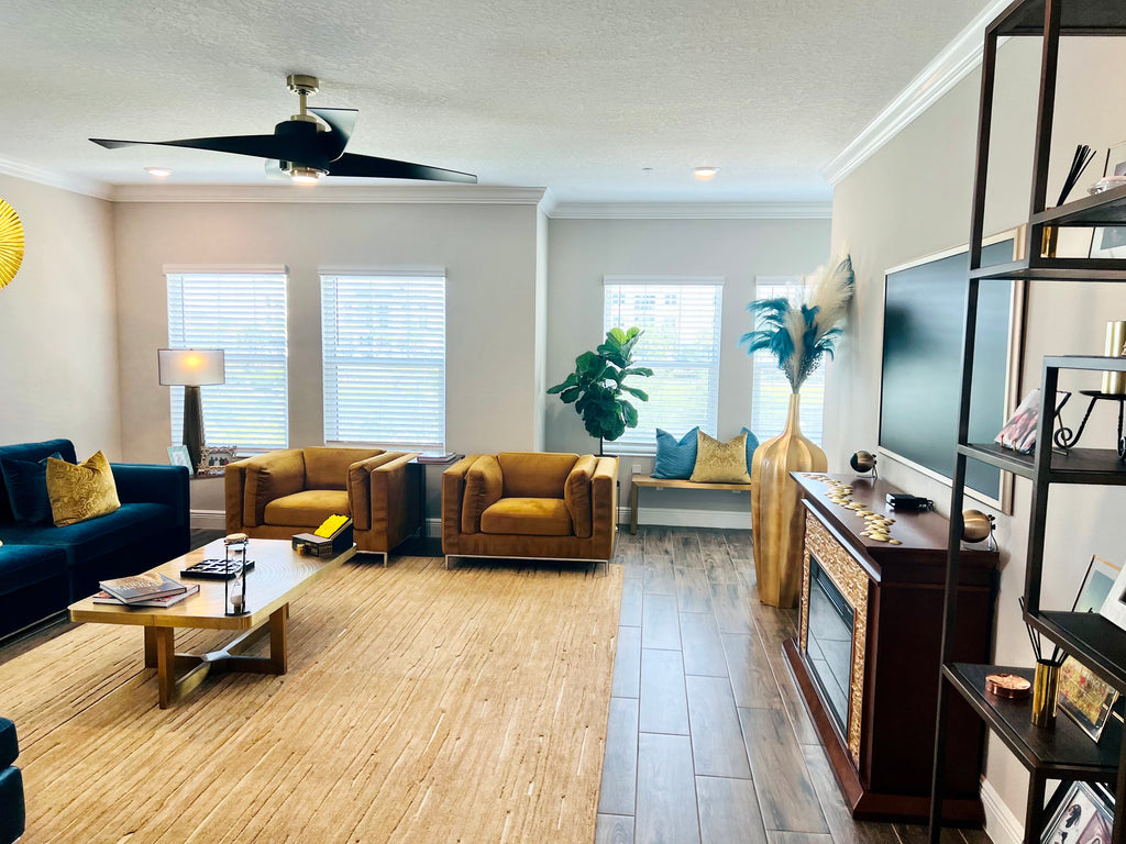 Room photo side view Bronze ORBs with Frame TV