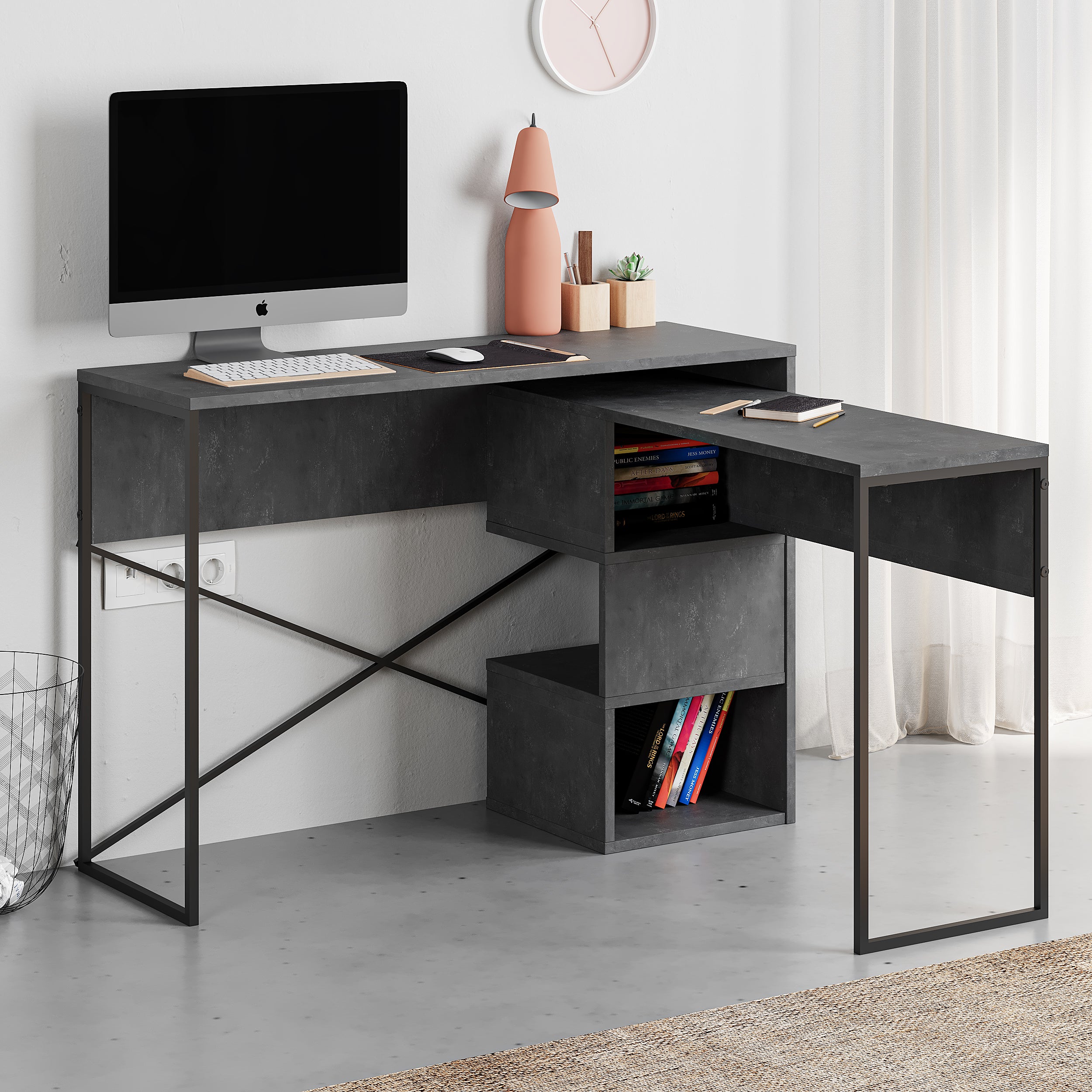 BADAU Multi Purpose Working Table, Computer Desk with 3 Tiers Storage