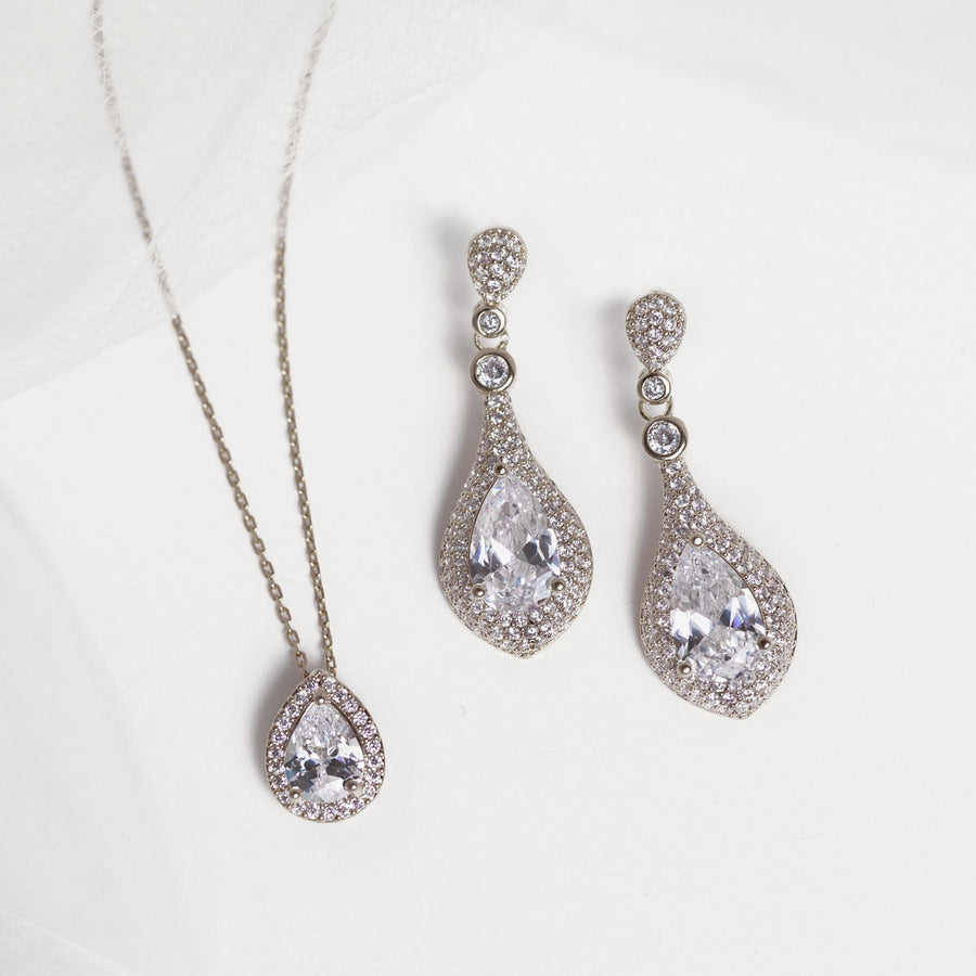 Teardrop Earrings and Necklace | Wedding Jewelry Set – AMYO Bridal