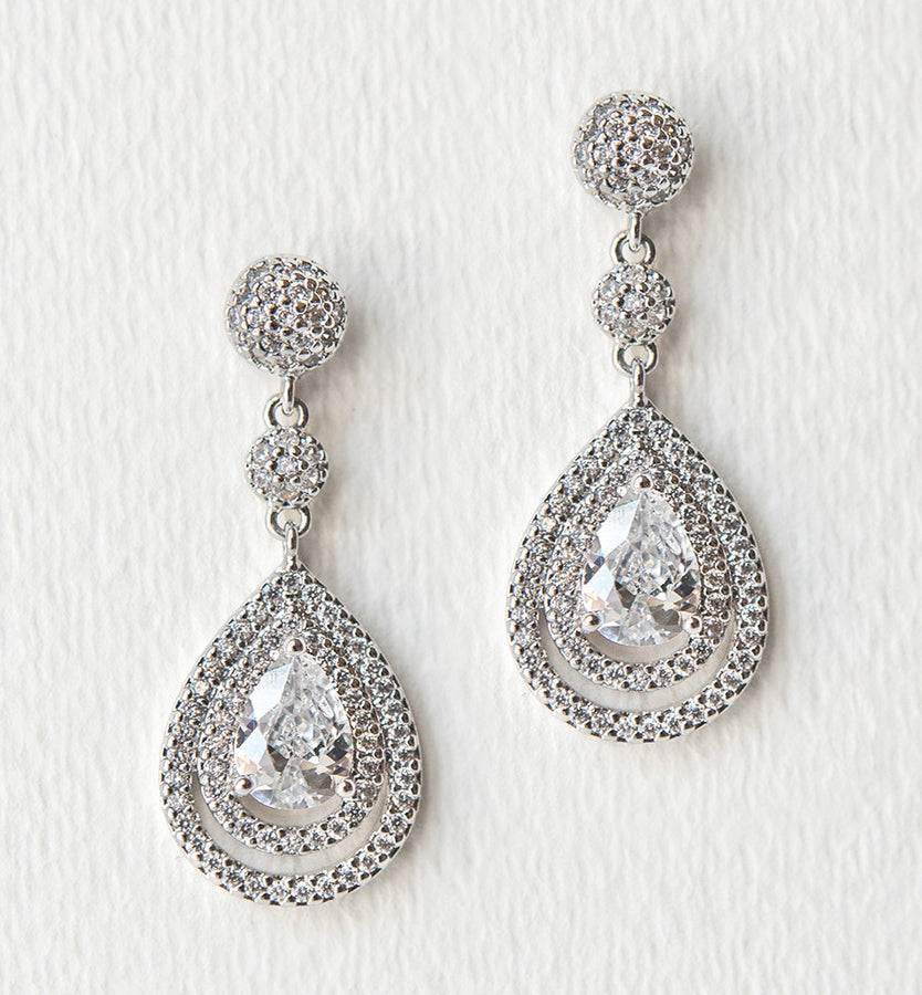 Wedding & Bridal Accessories | Bridal Pear Silver Drop Earrings – AMYO ...