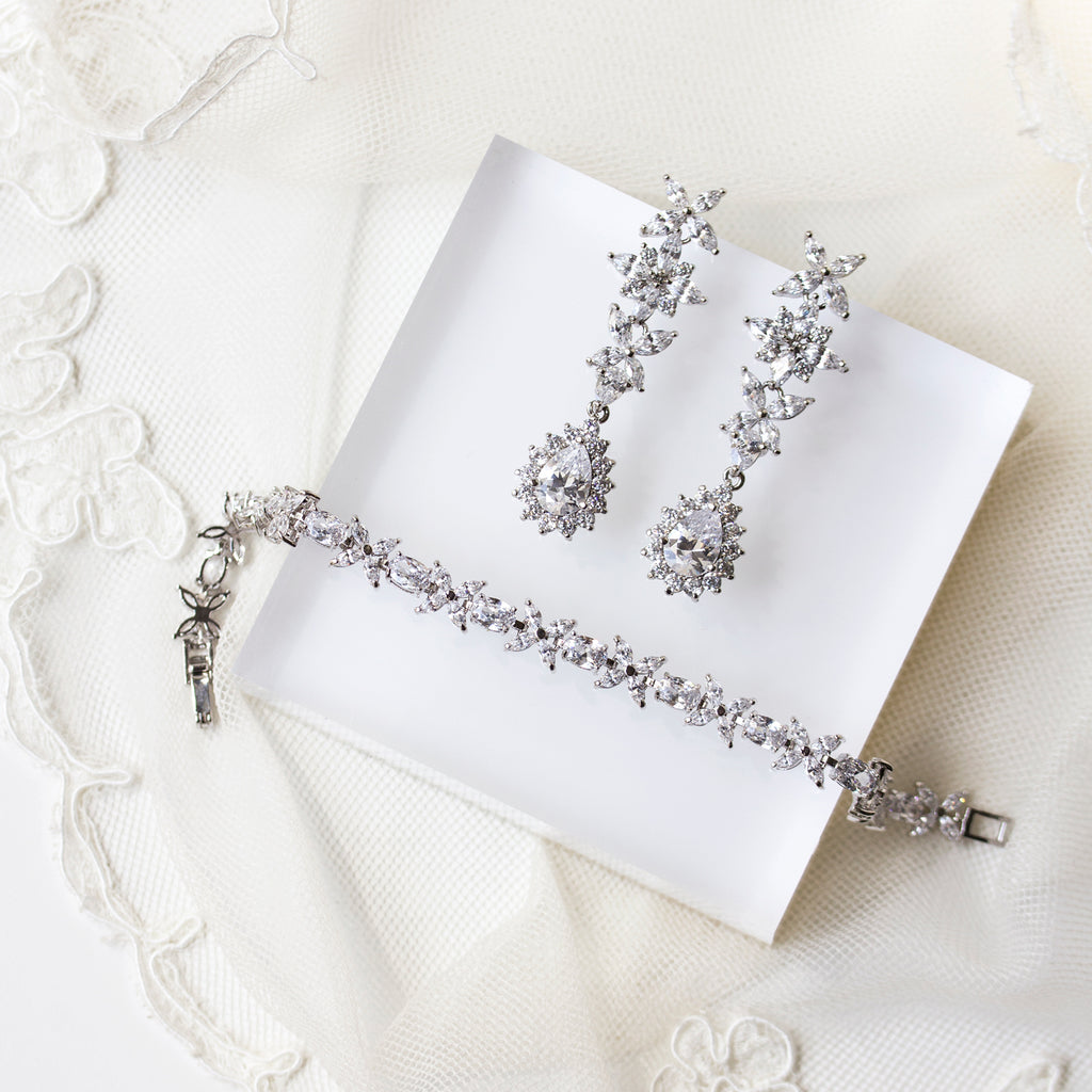 Silver Wedding Bracelet | Fleur Motif Crystal Bracelet | Amy O. Bridal