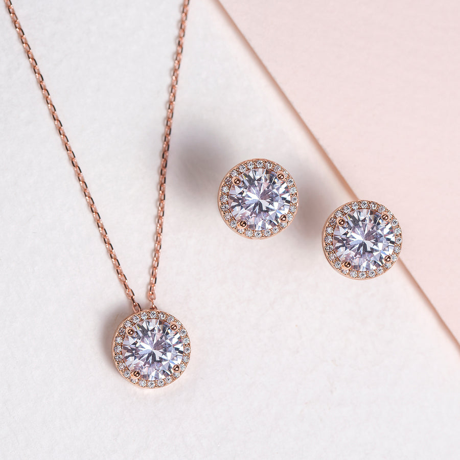 Rose Gold Stud Earrings and Pendant Necklace | Bridal Jewelry Set – AMY ...