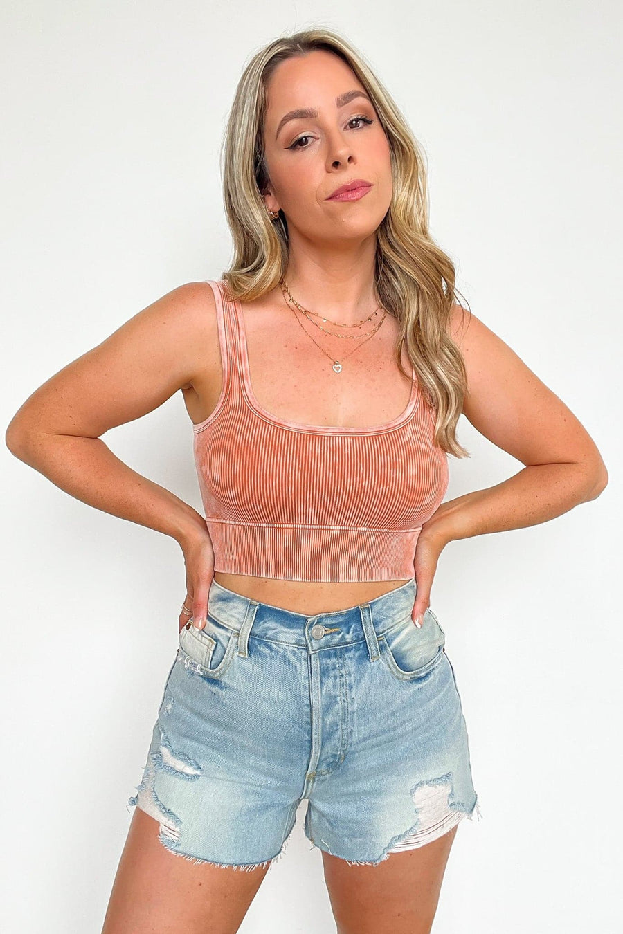 Anielle Washed Ribbed Cropped Bra Top