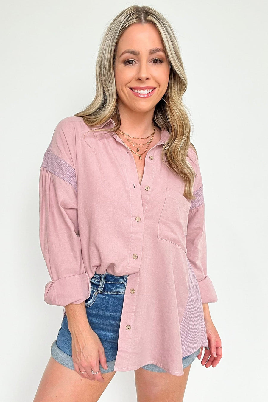 Mauve / S Jemmah Long Sleeve Button Top - kitchencabinetmagic