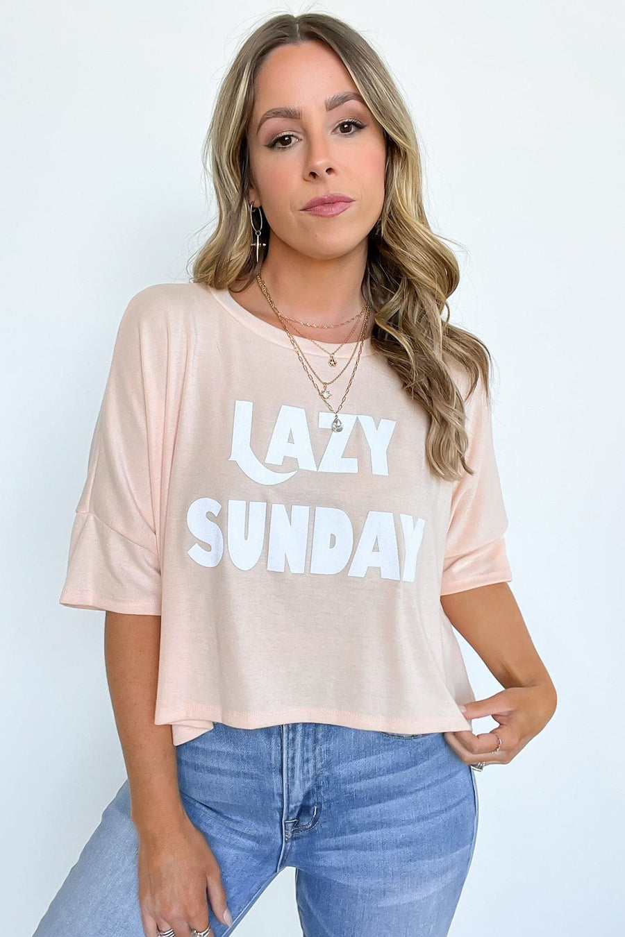 S / Light Apricot Lazy Sunday Relaxed Vintage Graphic Tee - kitchencabinetmagic