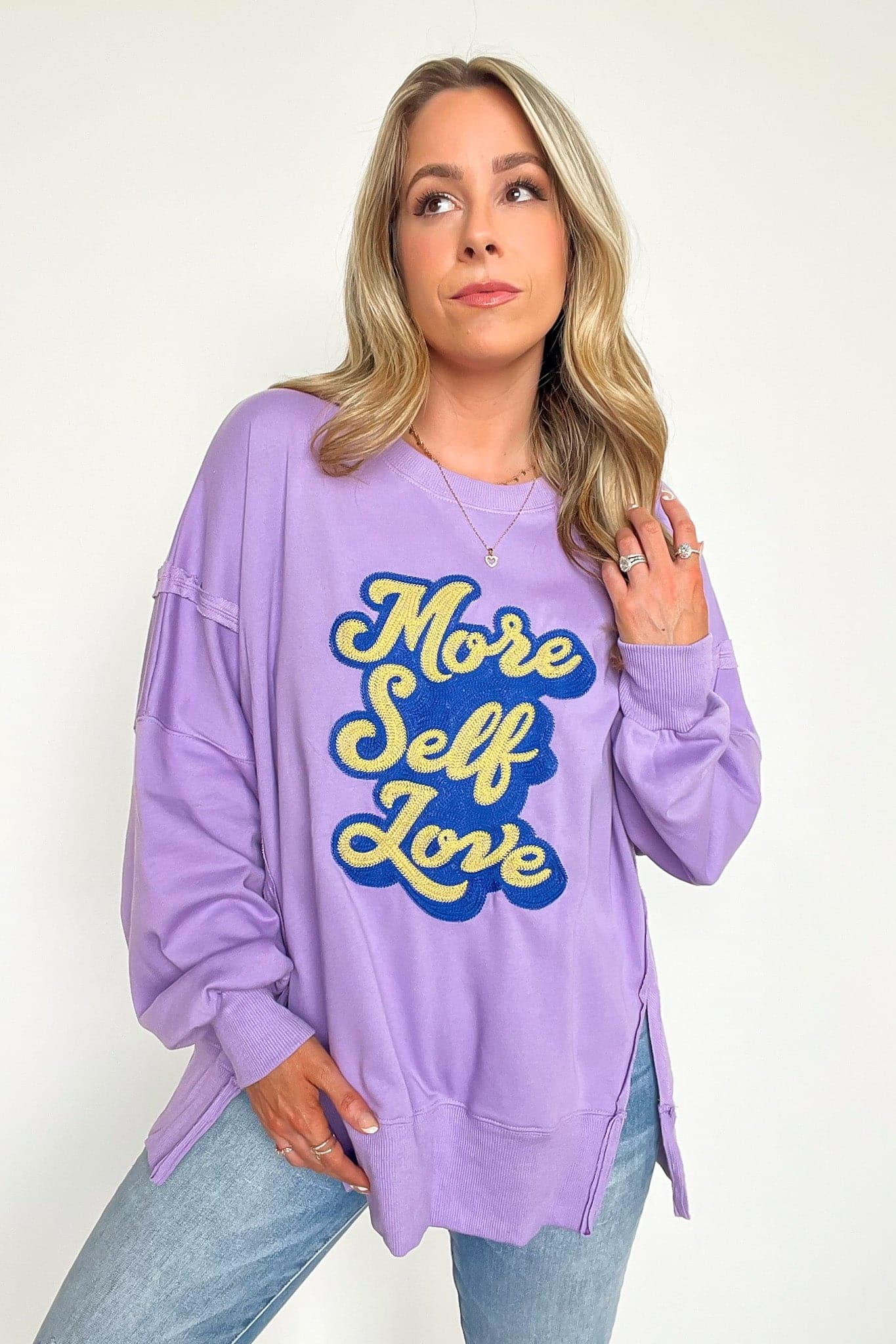 More Self Love Oversized Graphic Embroidered Pullover