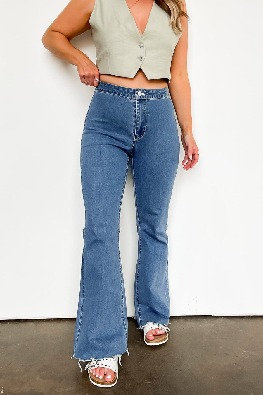 XS / Denim Nadiah High Waist Raw Hem Flare Jeans - kitchencabinetmagic