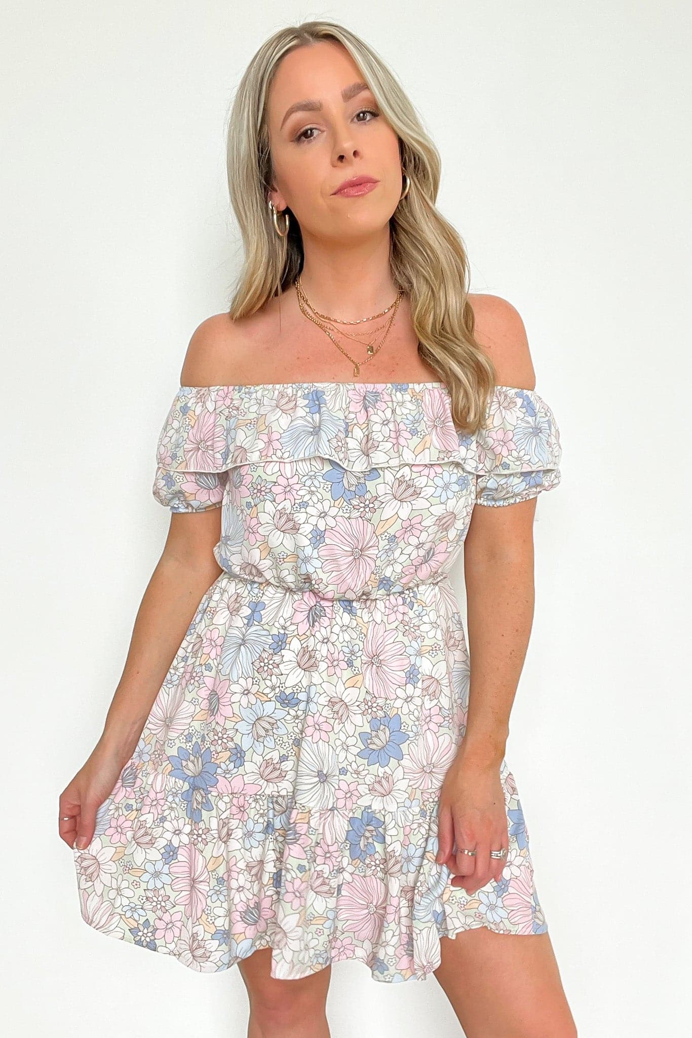  Sweet Grace Off Shoulder Floral Ruffle Dress - kitchencabinetmagic