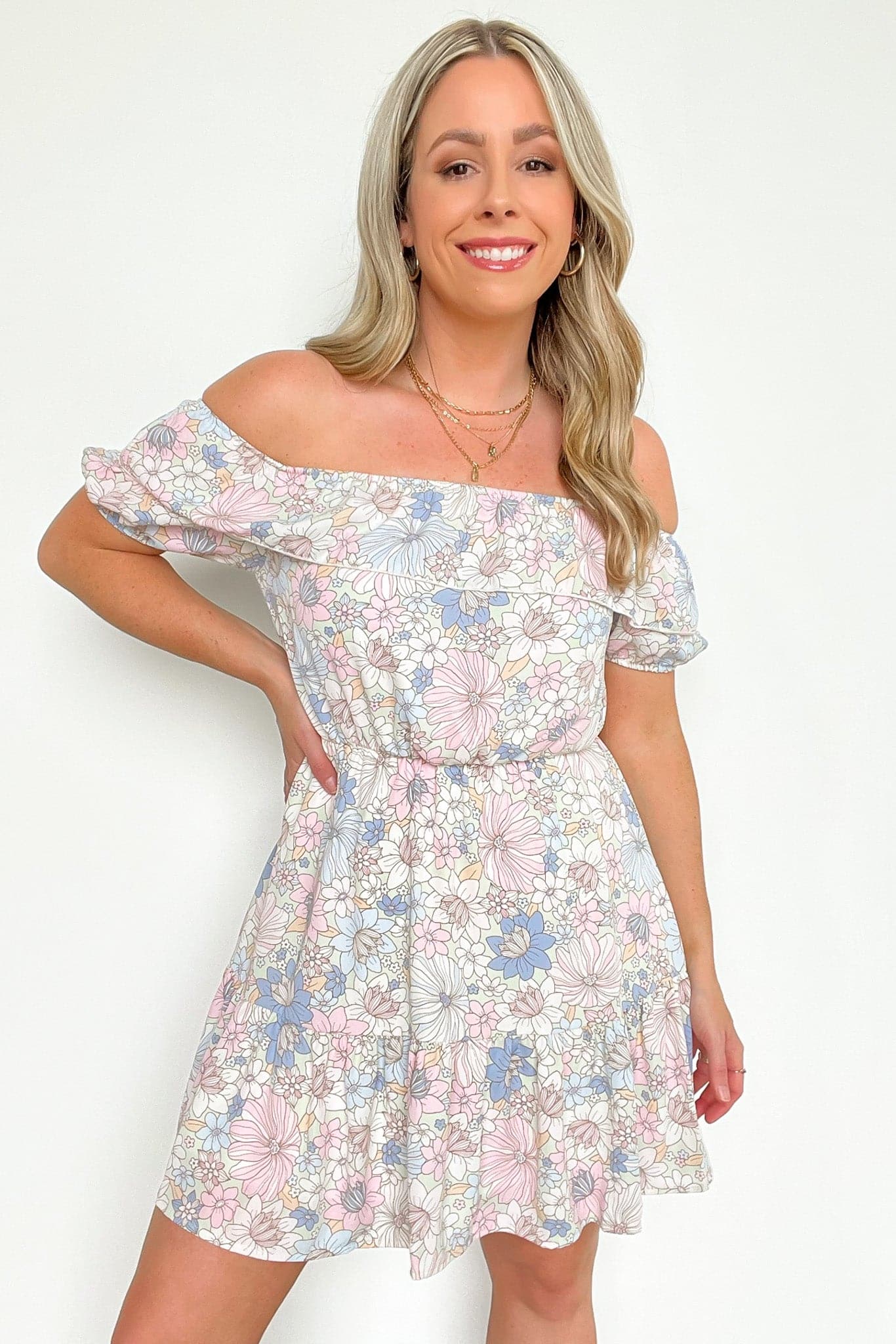  Sweet Grace Off Shoulder Floral Ruffle Dress - kitchencabinetmagic