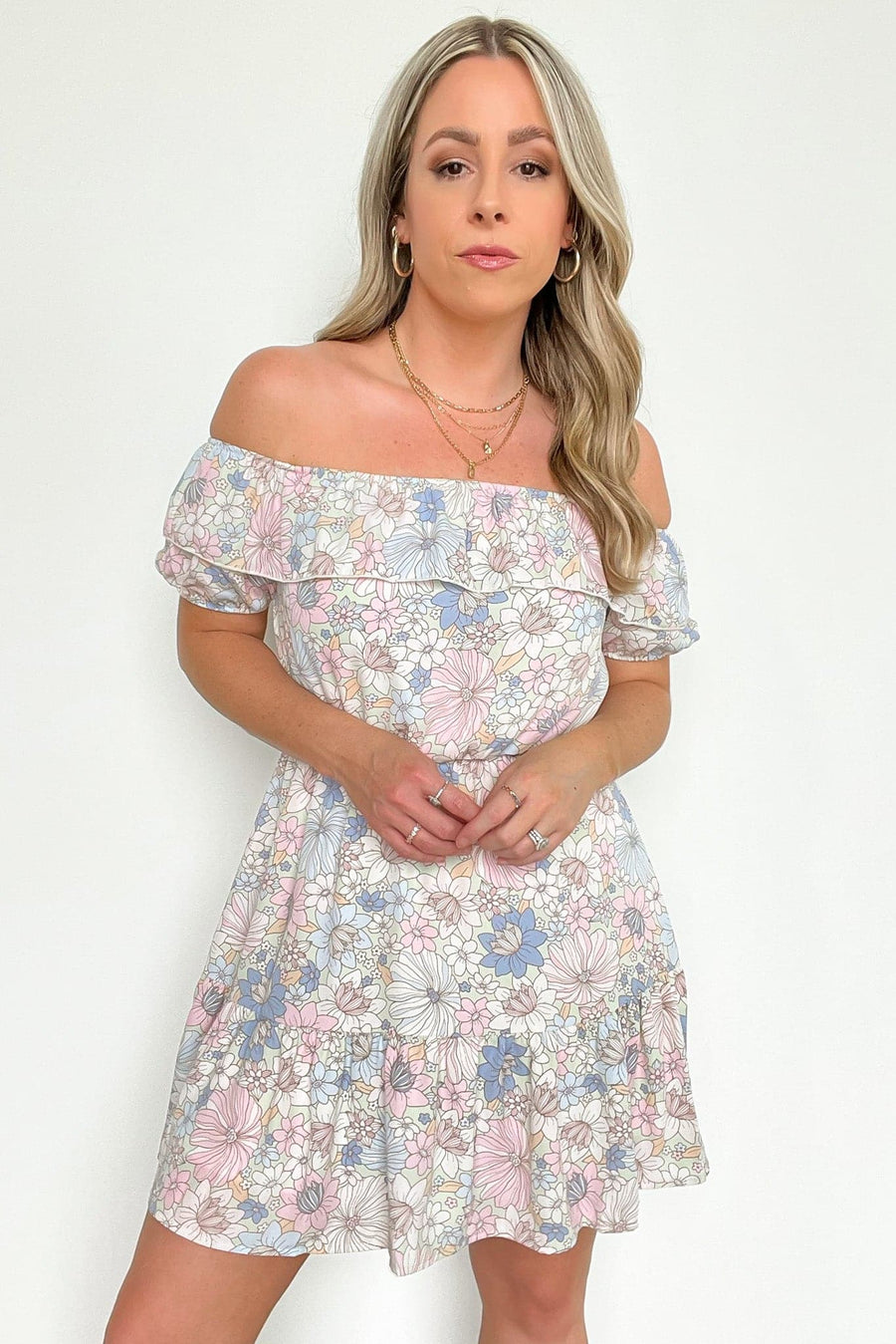  Sweet Grace Off Shoulder Floral Ruffle Dress - kitchencabinetmagic