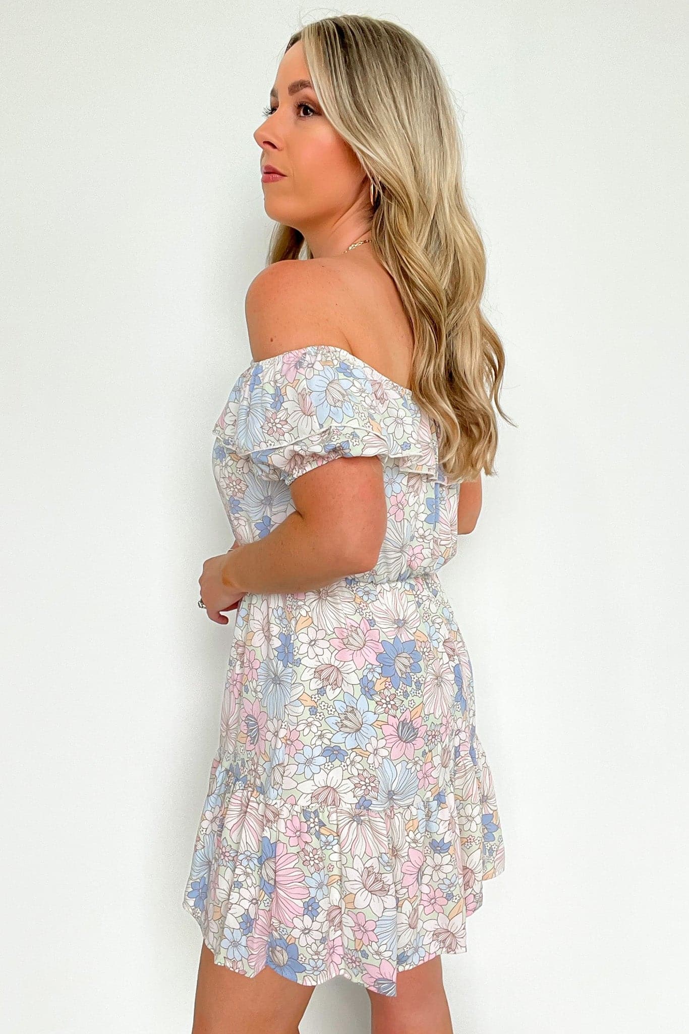  Sweet Grace Off Shoulder Floral Ruffle Dress - kitchencabinetmagic