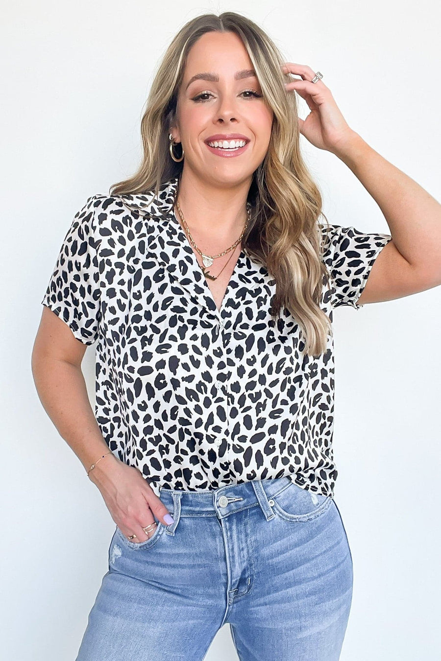 S / Cream/Black Akirah Animal Print Button Down Top - kitchencabinetmagic