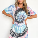 S / Blue/Pink/Black Multi Bragging Rights Tie Dye T-Shirt Dress - kitchencabinetmagic